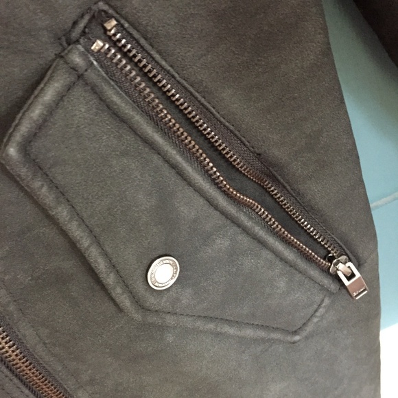 Long Faux Shearling Contrast Biker Coat by Only - Picture 9 of 13